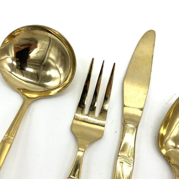 Lifetime Cutlery LC Stainless Gold Bamboo Design Flatware Lot Vintage 7 Pieces - Picture 6 of 11